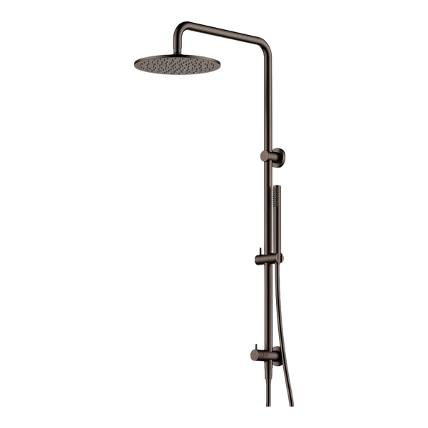 Arcisan Dual Inlet Squareline Shower Column 250mm Head with Tubular Brass Hand Shower Dark Bronze