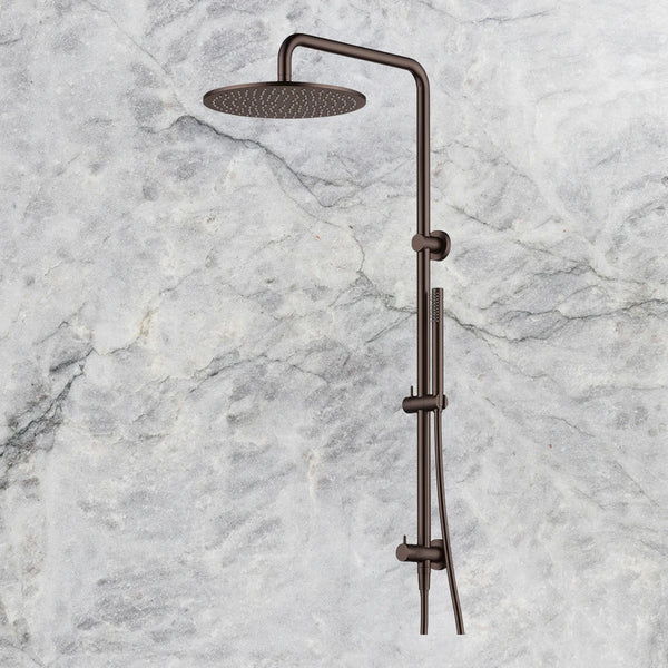 Arcisan Dual Inlet Squareline Shower Column 300mm Head with Tubular Brass Hand Shower Dark Bronze