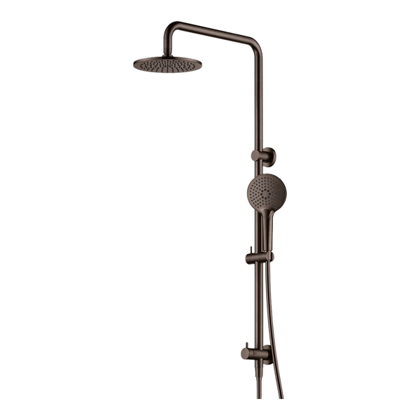 Arcisan Dual Inlet Squareline Shower Column 200mm Head with Fusion Air Push Button Hand Shower Dark Bronze