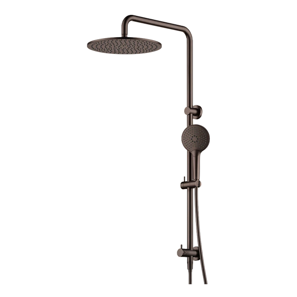 Arcisan Dual Inlet Squareline Shower Column 300mm Head with Fusion Air Push Button Hand Shower Dark Bronze