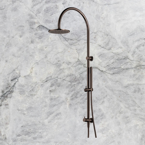 Arcisan Dual Inlet Goose Neck Shower Column 200mm Head with Tubular Brass Hand Shower Dark Bronze