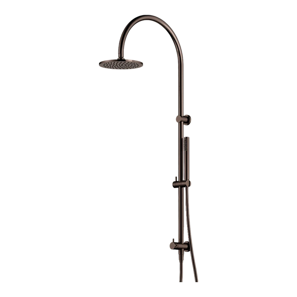 Arcisan Dual Inlet Goose Neck Shower Column 200mm Head with Tubular Brass Hand Shower Dark Bronze