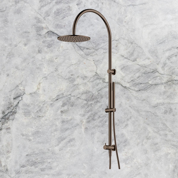 Arcisan Dual Inlet Goose Neck Shower Column 250mm Head with Tubular Brass Hand Shower Dark Bronze