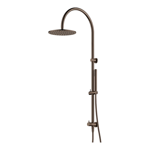 Arcisan Dual Inlet Goose Neck Shower Column 250mm Head with Tubular Brass Hand Shower Dark Bronze