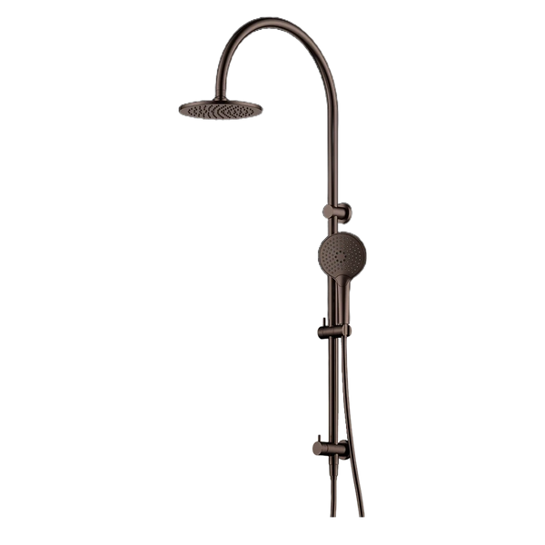 Arcisan Dual Inlet Goose Neck Shower Column 200mm Head with Fusion Air Push Button Hand Shower Dark Bronze
