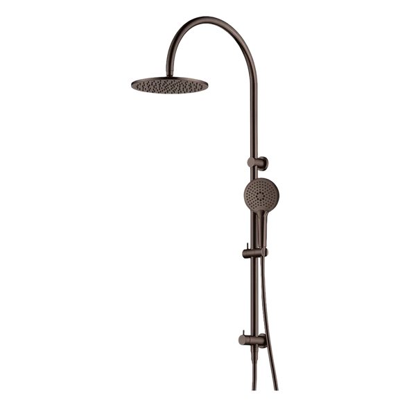 Arcisan Dual Inlet Goose Neck Shower Column 250mm Head with Fusion Air Push Button Hand Shower Dark Bronze