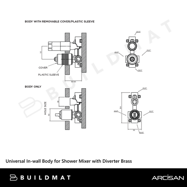 Arcisan Universal In-wall Body for Shower Mixer with Diverter Brass