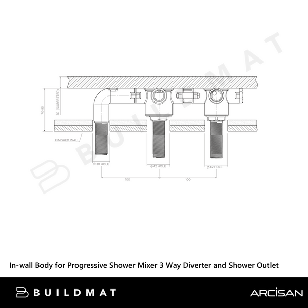 Arcisan In-wall Body for Progressive Shower Mixer 3 Way Diverter and Shower Outlet Brass
