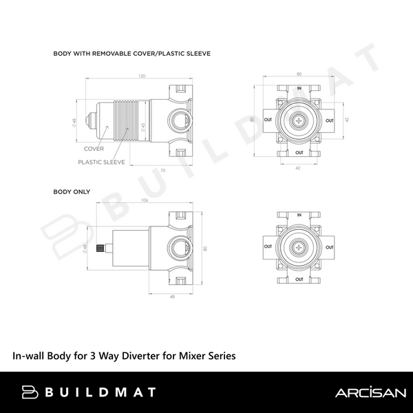 Arcisan In-wall Body for 3 Way Diverter for Mixer Series Brass