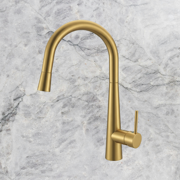 Arcisan Axus Pin Arch Spout Pull Down Conical Nozzle Sink Mixer Brushed Brass