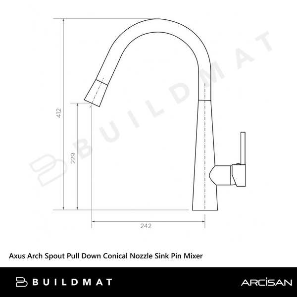 Arcisan Axus Pin Arch Spout Pull Down Conical Nozzle Sink Mixer Matte Black