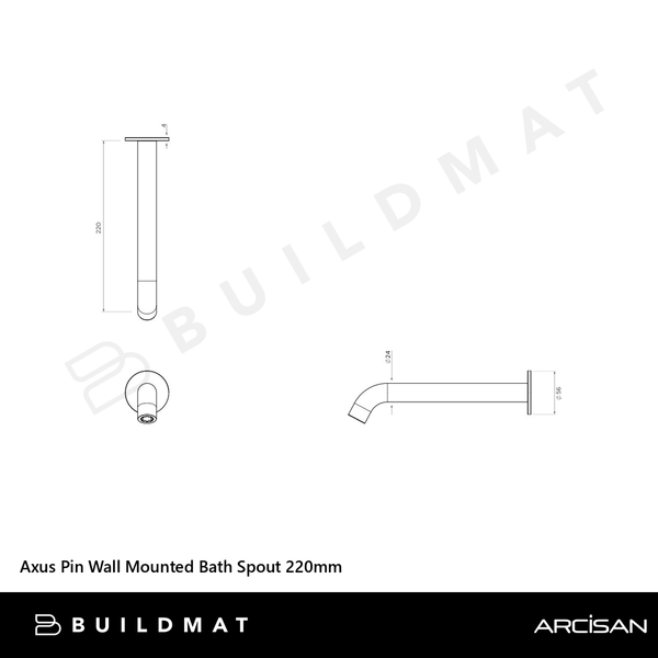 Arcisan Axus Pin Wall Mounted Bath Spout 220mm Matte Black