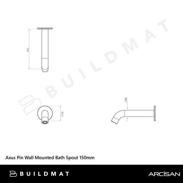 Arcisan Axus Pin Wall Mounted Bath Spout 150mm Rose Gold