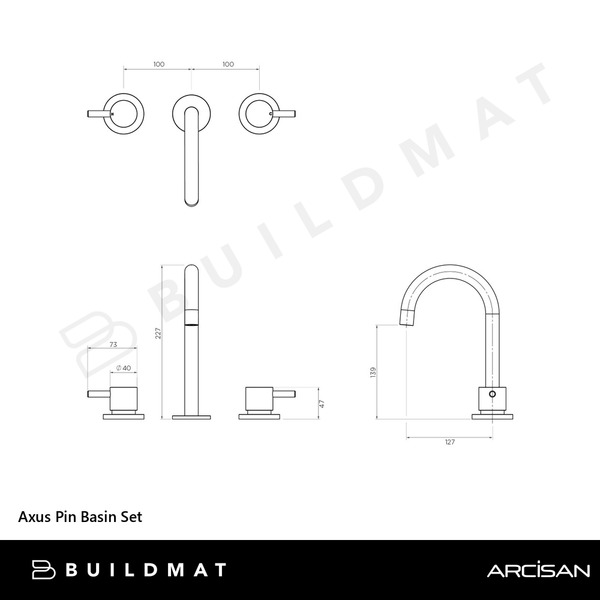 Arcisan Axus Pin Basin Set Brushed Gunmetal