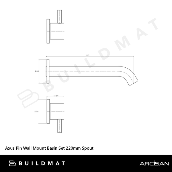 Arcisan Axus Pin Wall Mount Basin Set 220mm Spout Brushed Brass