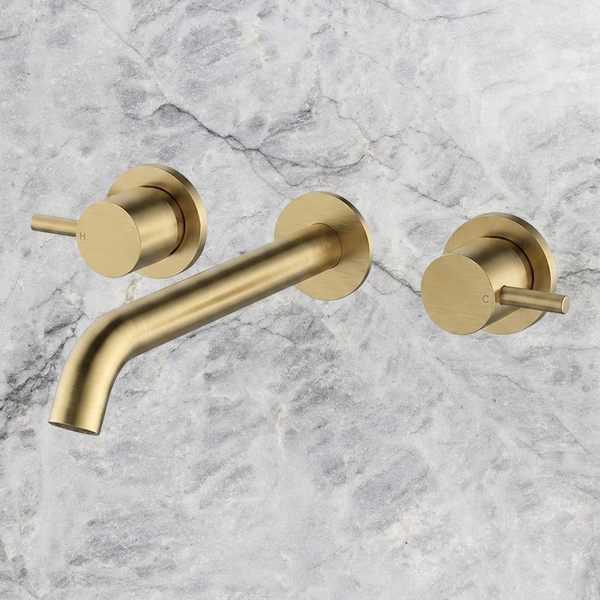 Arcisan Axus Pin Wall Mount Basin Set 220mm Spout Brushed Brass