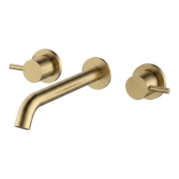 Arcisan Axus Pin Wall Mount Basin Set 220mm Spout Brushed Brass