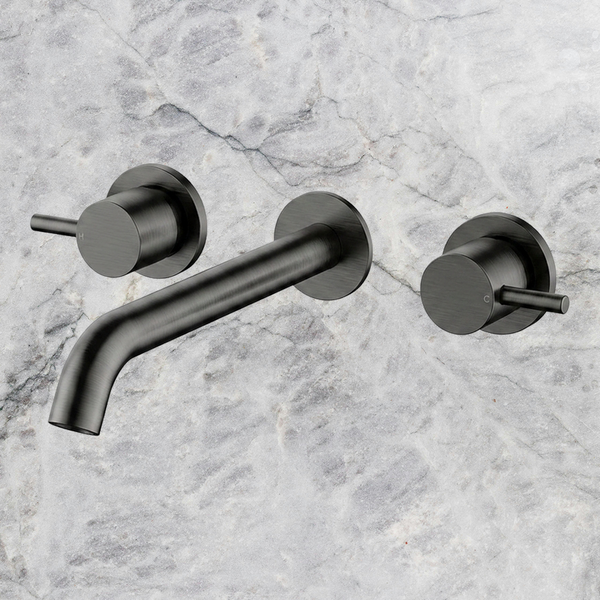 Arcisan Axus Pin Wall Mount Basin Set 220mm Spout Brushed Gunmetal