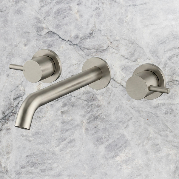 Arcisan Axus Pin Wall Mount Basin Set 220mm Spout Brushed Nickel