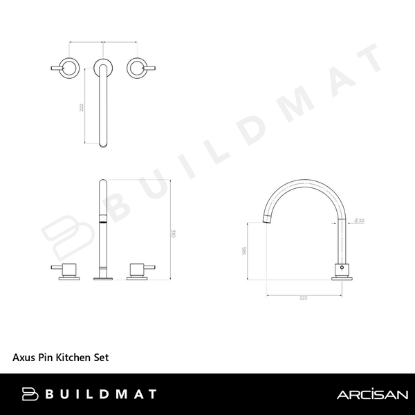 Arcisan Axus Pin Kitchen Set Brushed Gunmetal