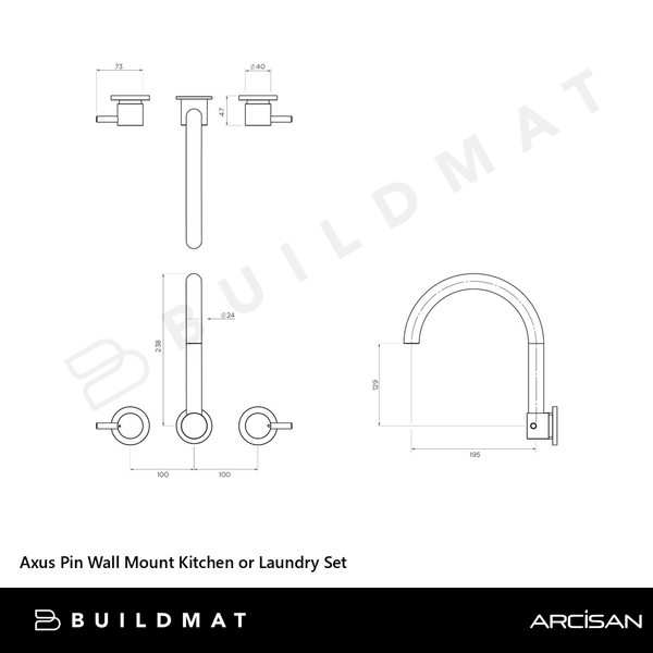 Arcisan Axus Pin Wall Mount Kitchen or Laundry Set Chrome