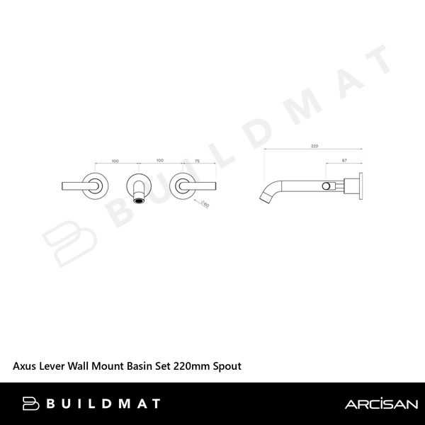 Arcisan Axus Lever Wall Mount Basin Set 220mm Spout Chrome