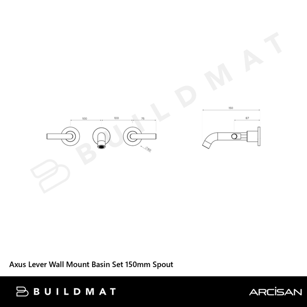 Arcisan Axus Lever Wall Mount Basin Set 150mm Spout Matte Black