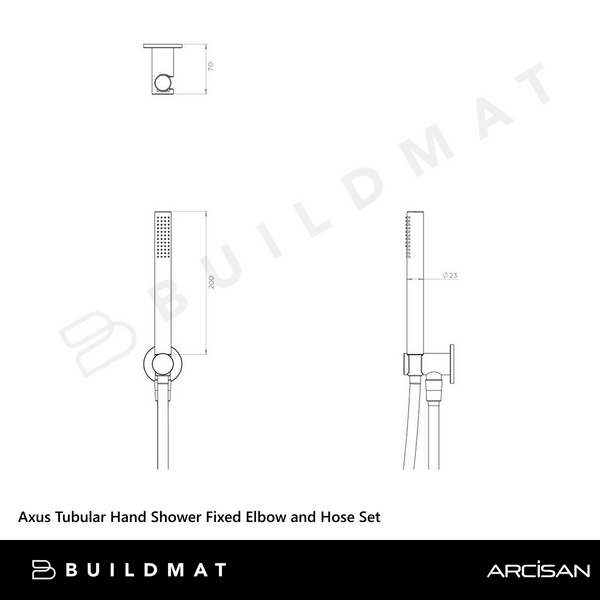 Arcisan Axus Tubular Hand Shower Fixed Elbow and Hose Set Brushed Iron