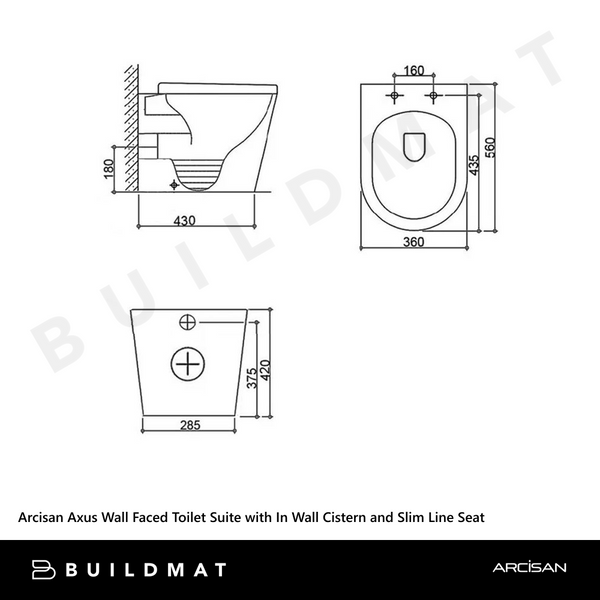 Arcisan Axus Comfort Height Wall Faced Toilet Suite with In Wall Cistern and Slim Line Seat White