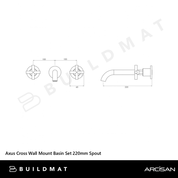 Arcisan Axus Cross Wall Mount Basin Set 220mm Spout Brushed Brass