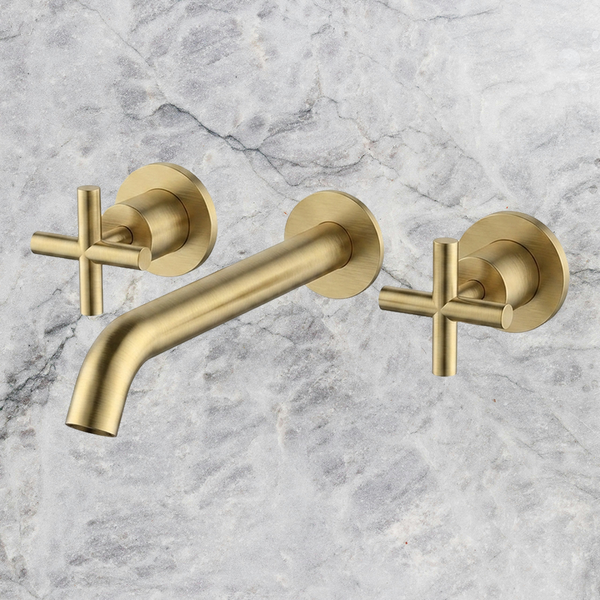Arcisan Axus Cross Wall Mount Basin Set 220mm Spout Brushed Brass