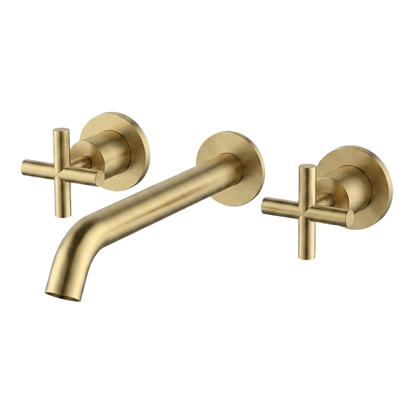 Arcisan Axus Cross Wall Mount Basin Set 220mm Spout Brushed Brass