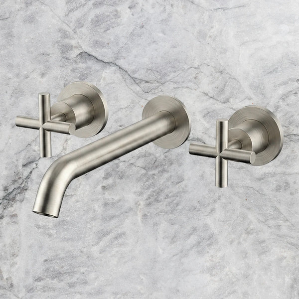 Arcisan Axus Cross Wall Mount Basin Set 220mm Spout Brushed Nickel