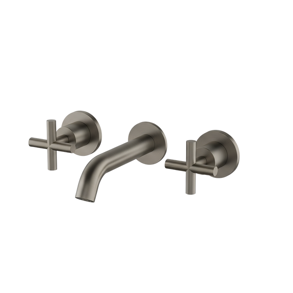 Arcisan Axus Cross Wall Basin Set 150mm Spout Brushed Gunmetal