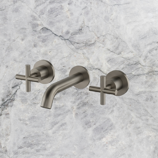 Arcisan Axus Cross Wall Basin Set 150mm Spout Brushed Gunmetal