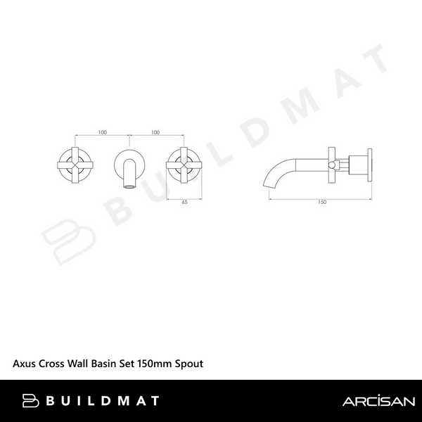 Arcisan Axus Cross Wall Basin Set 150mm Spout Brushed Gunmetal
