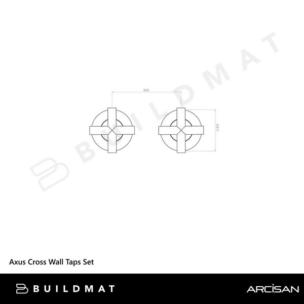 Arcisan Axus Cross Wall Taps Set Pair Brushed Gunmetal