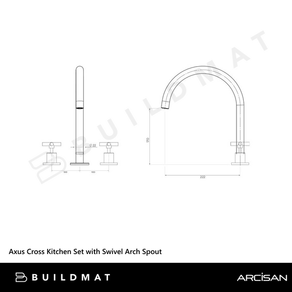 Arcisan Axus Cross Kitchen Set with Swivel Arch Spout Brushed Gunmetal