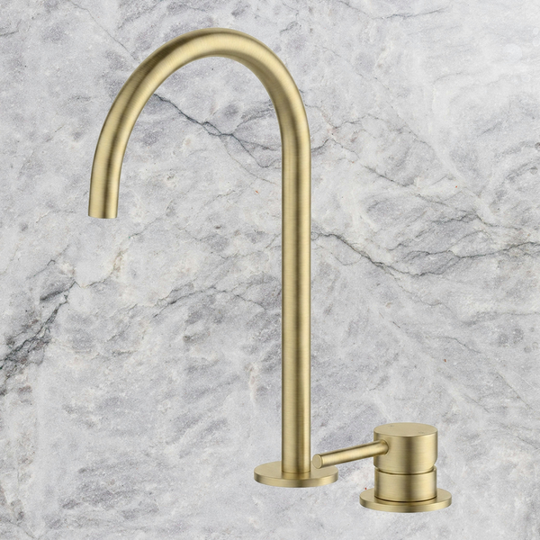 Arcisan Axus Pin 2-Hole Basin Mixer with Extended Height Spout Brushed Brass