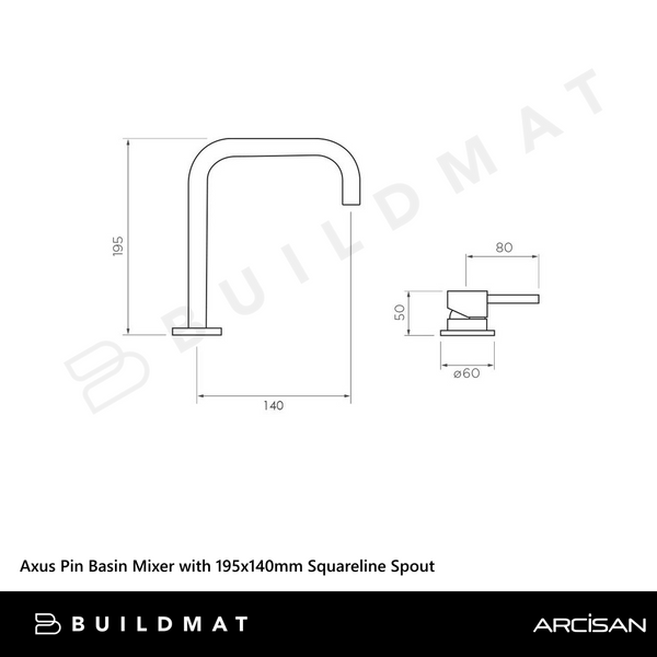 Arcisan Axus Pin Basin Mixer with 195x140mm Squareline Spout Brushed Gunmetal