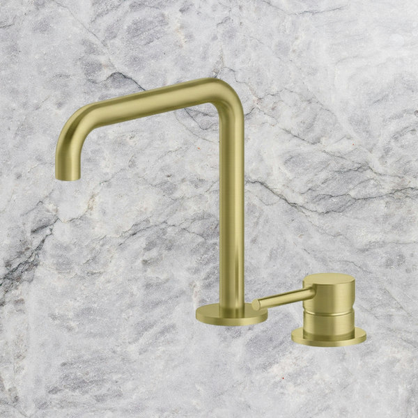 Arcisan Axus Pin Basin Mixer with 195x180mm Squareline Spout Brushed Brass