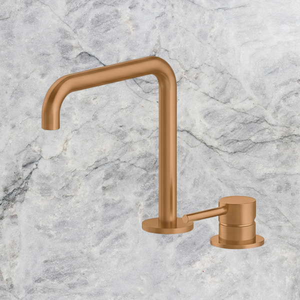 Arcisan Axus Pin Basin Mixer with 195x180mm Squareline Spout Brushed Rose Gold