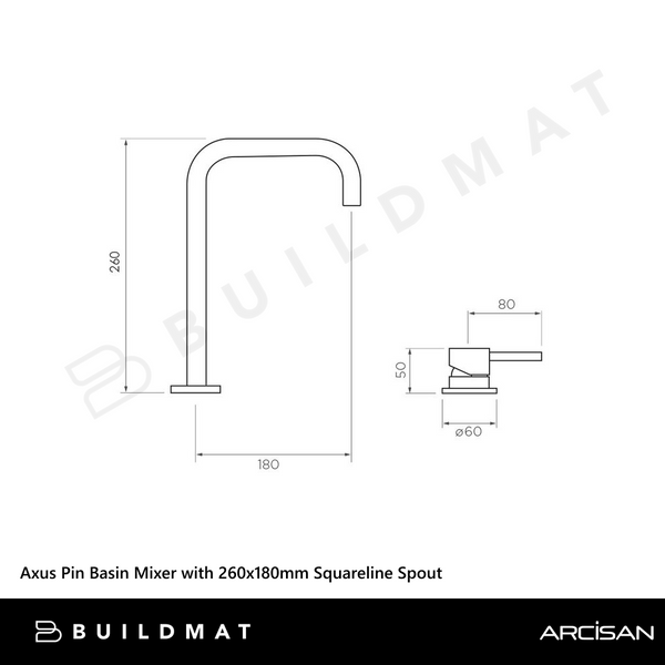 Arcisan Axus Pin Basin Mixer with 260x180mm Squareline Spout Brushed Rose Gold