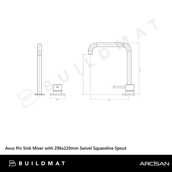 Arcisan Axus Pin Sink Mixer with 296x220mm Swivel Squareline Spout Matte Black