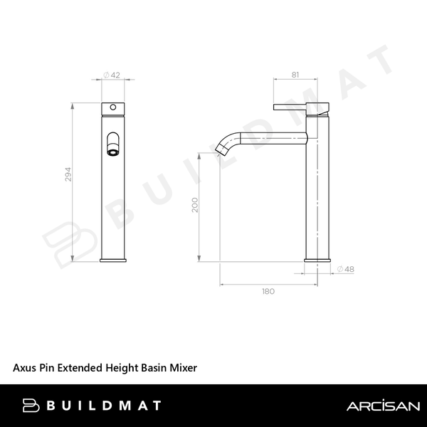 Arcisan Axus Pin Extended Height Basin Mixer Matte Black