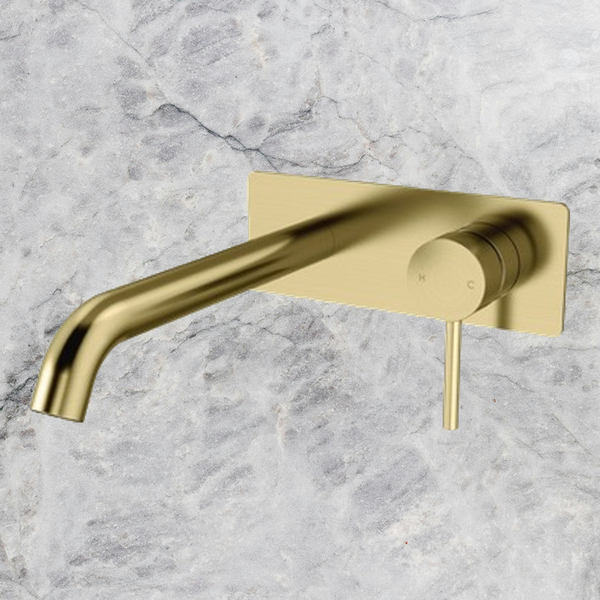 Arcisan Axus Pin Wall Mount Basin/Bath Mixer 220mm Spout with Plate (Trim Kit Only) Brushed Brass