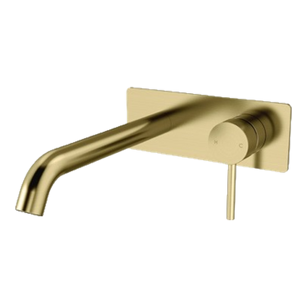 Arcisan Axus Pin Wall Mount Basin/Bath Mixer 220mm Spout with Plate (Trim Kit Only) Brushed Brass