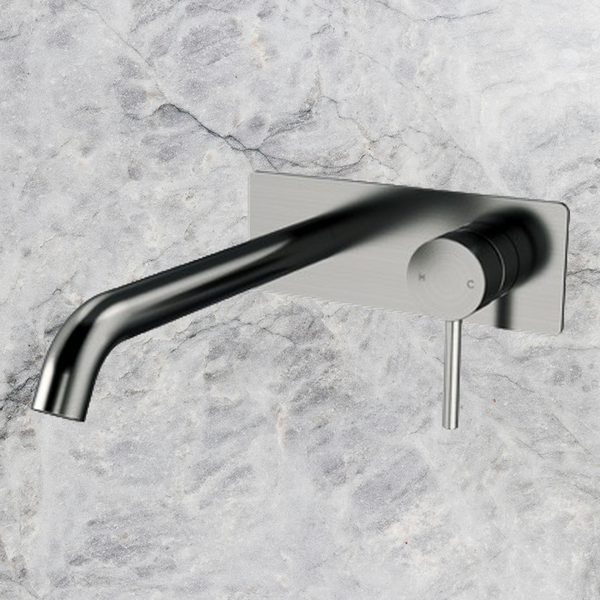 Arcisan Axus Pin Wall Mount Basin/Bath Mixer 220mm Spout with Plate (Complete Kit) Brushed Gunmetal