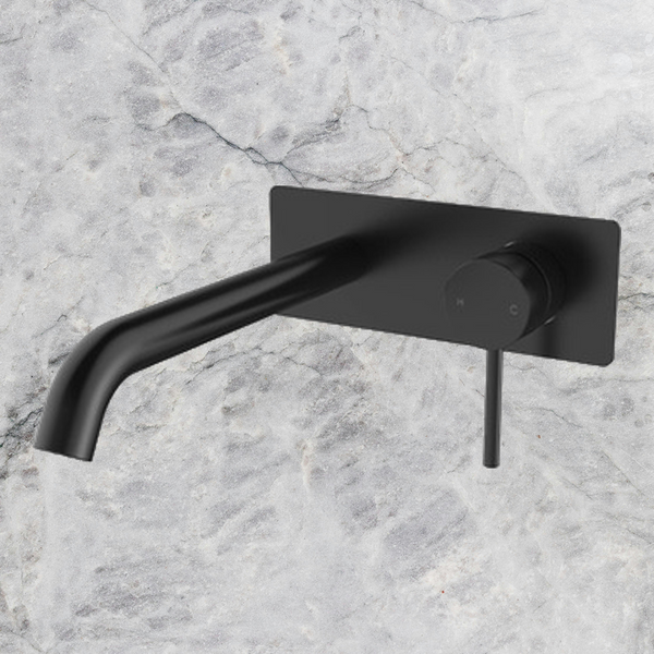 Arcisan Axus Pin Wall Mount Basin/Bath Mixer 220mm Spout with Plate (Complete Kit) Matte Black