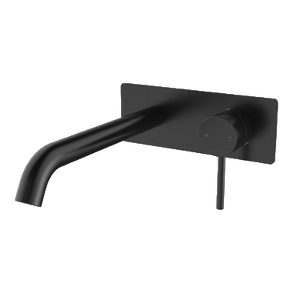 Arcisan Axus Pin Wall Mount Basin/Bath Mixer 220mm Spout with Plate (Complete Kit) Matte Black